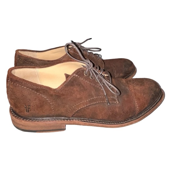 Men’s Frye Brown Burnished Suede Leather Paul Bal Oxford Shoes size 11.5 - Picture 2 of 10